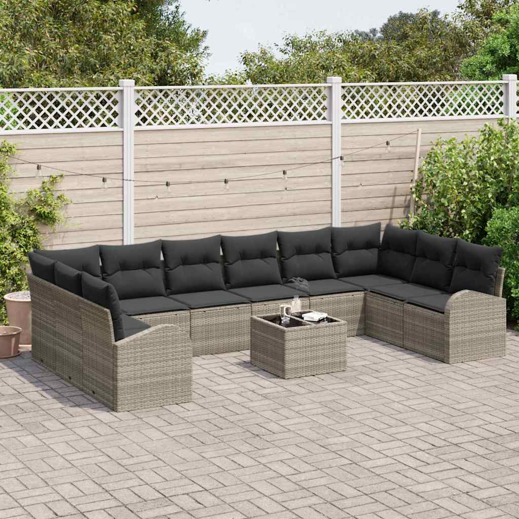 Gartensofa-set mit Kissen 11 pcs Hellgrau Poly-Rattan