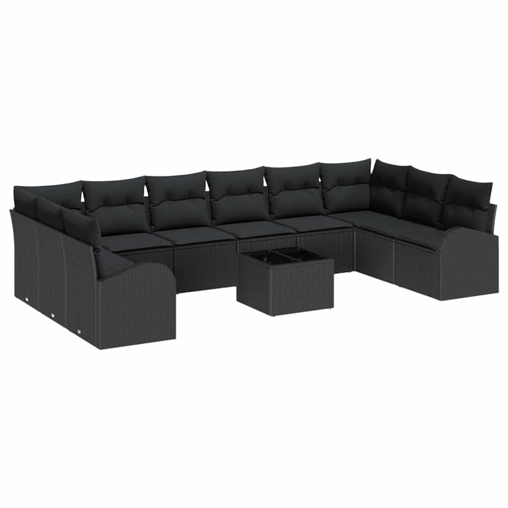 Gartensofa-set mit Kissen 11 pcs Schwarz Poly-Rattan
