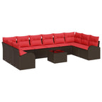 Gartensofa-set mit Kissen 11 pcs Braun und Rot Poly-Rattan