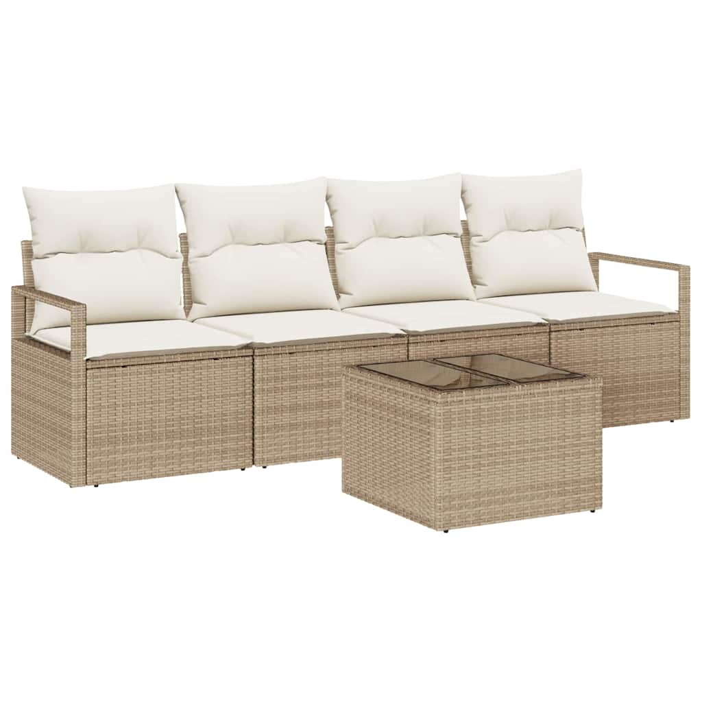 Sofa Set mit Kissen 5 pcs Beige und Creme Poly-Rattan