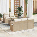 Gartensofa-set mit Kissen 6 pcs Beige und Creme Poly-Rattan