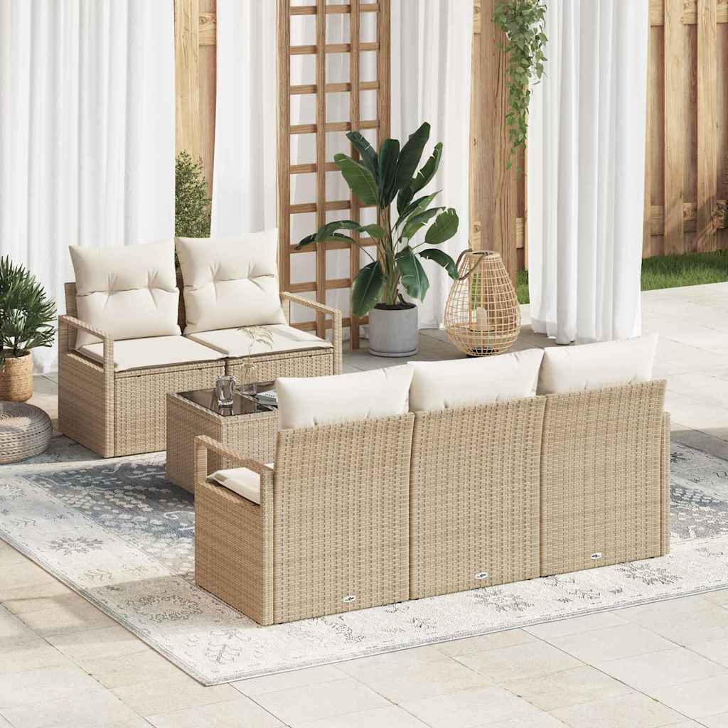 Gartensofa-set mit Kissen 6 pcs Beige und Creme Poly-Rattan