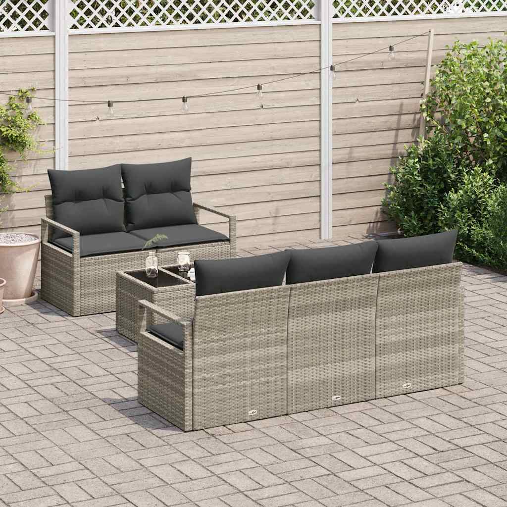 Gartensofa-set 6 pcs Hellgrau und Dunkelgrau Poly-Rattan