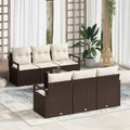Gartensofa-set mit Kissen 7 pcs Braun und Creme Poly-Rattan