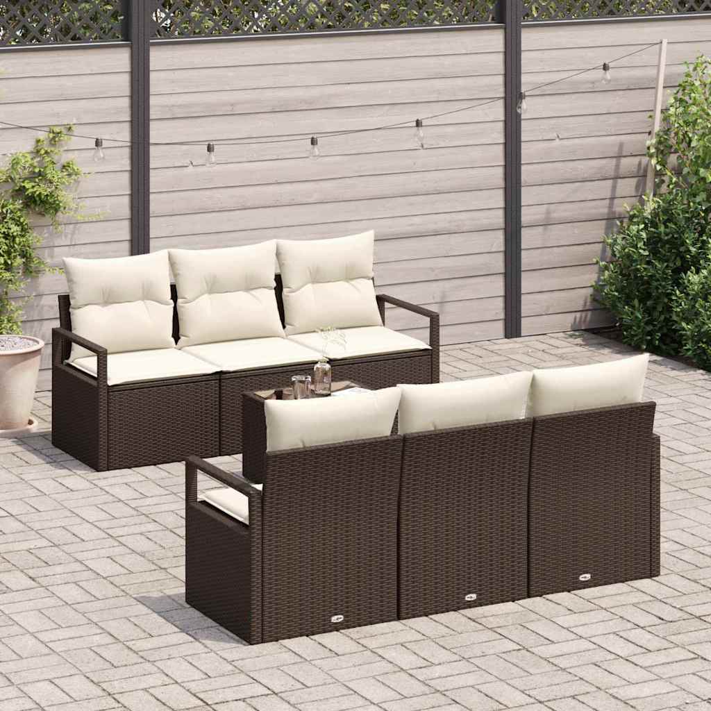 Gartensofa-set mit Kissen 7 pcs Braun und Creme Poly-Rattan