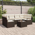 Garten-Sofa-Set mit Kissen mit Speicher 7 pcs Braun und Creme