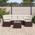 Garten-Sofa-Set mit Kissen mit Speicher 7 pcs Braun und Creme