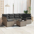 Garten-Sofa-Set 7 pcs Grau Poly-Rattan und Stahl und Glas