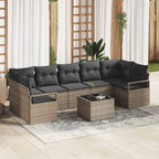 Garten-Sofa-Set 8 pcs Grau Poly-Rattan und Stahl und Glas