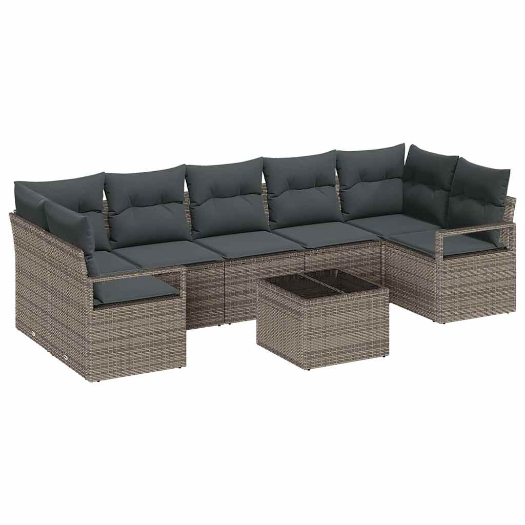Garten-Sofa-Set 8 pcs Grau Poly-Rattan und Stahl und Glas