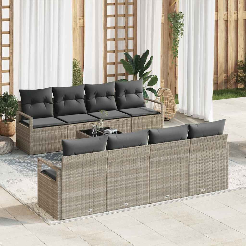Gartensofa-set 9 pcs Hellgrau und Dunkelgrau Poly-Rattan