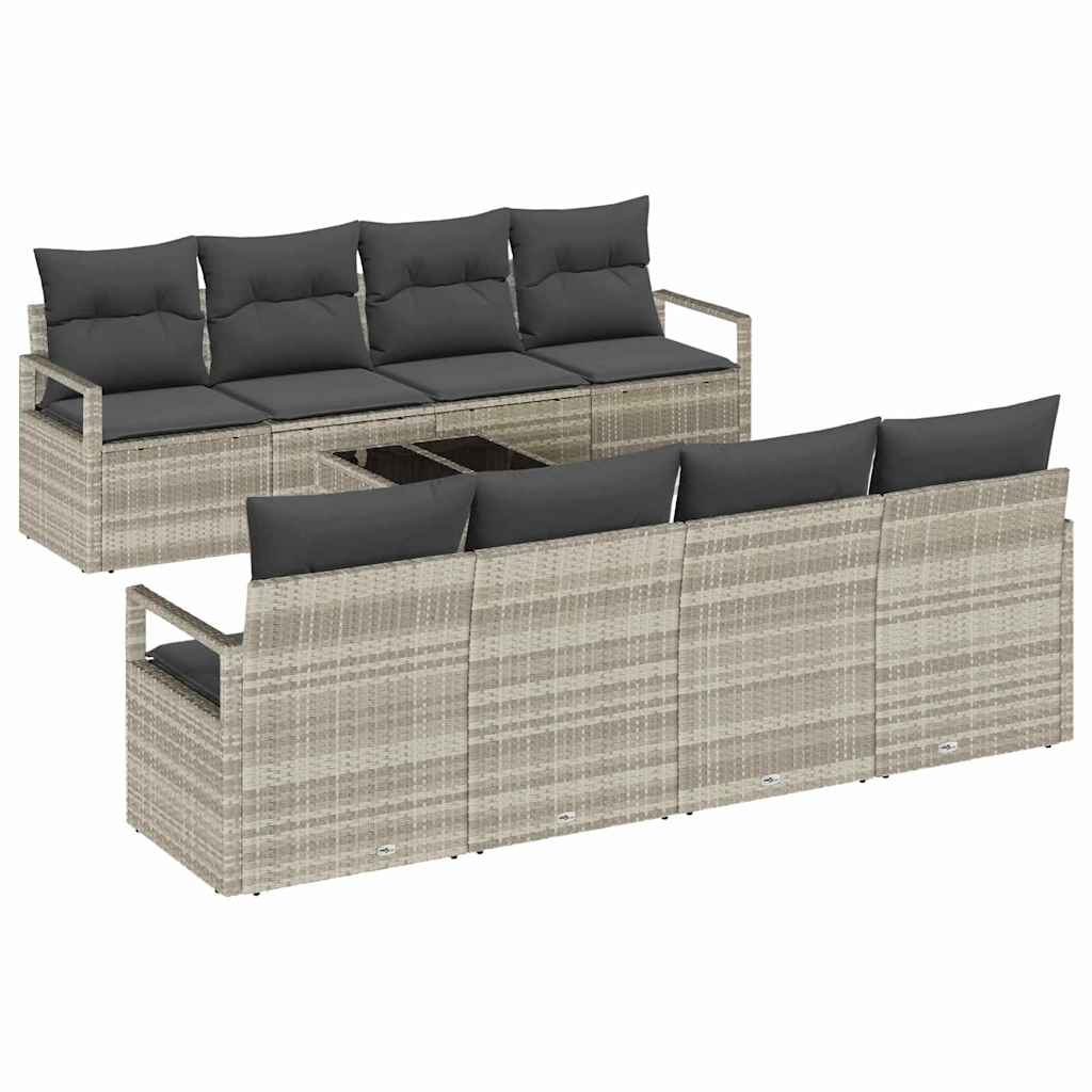 Gartensofa-set 9 pcs Hellgrau und Dunkelgrau Poly-Rattan