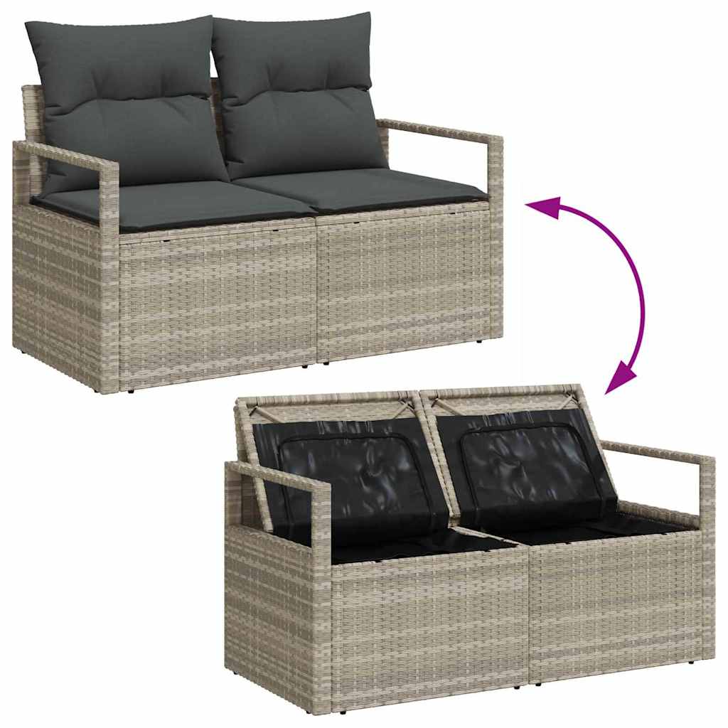 Gartensofa-set 9 pcs Hellgrau und Dunkelgrau Poly-Rattan