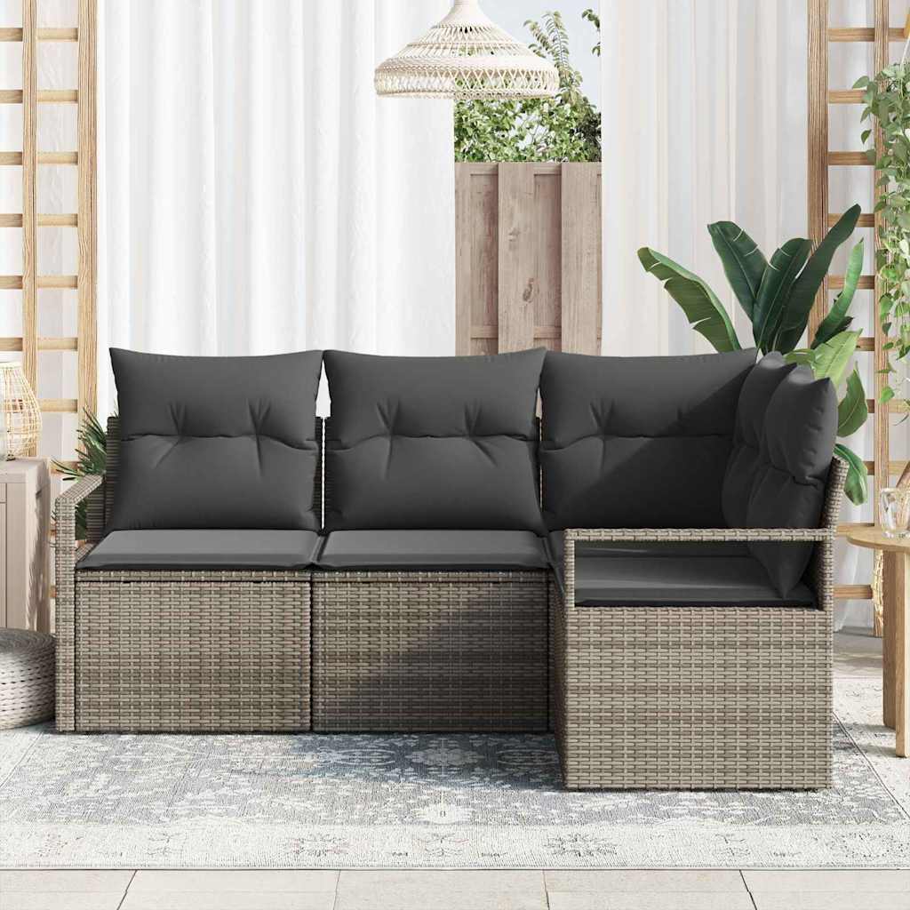Sofa Set mit Kissen mit Speicher 4 pcs Grau Poly-Rattan