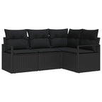Sofa Set mit Kissen mit Speicher 4 pcs Schwarz Poly-Rattan