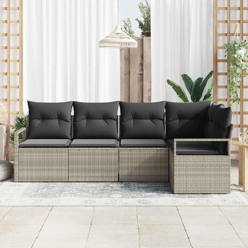 Gartensofa-set mit Kissen 5 pcs Hellgrau Poly-Rattan