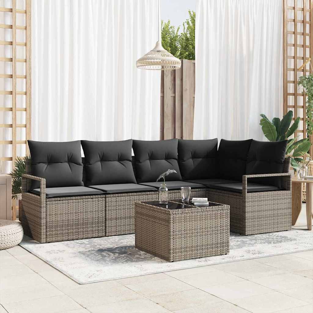 Gartensofa-set mit Kissen 6 pcs Hellgrau Poly-Rattan