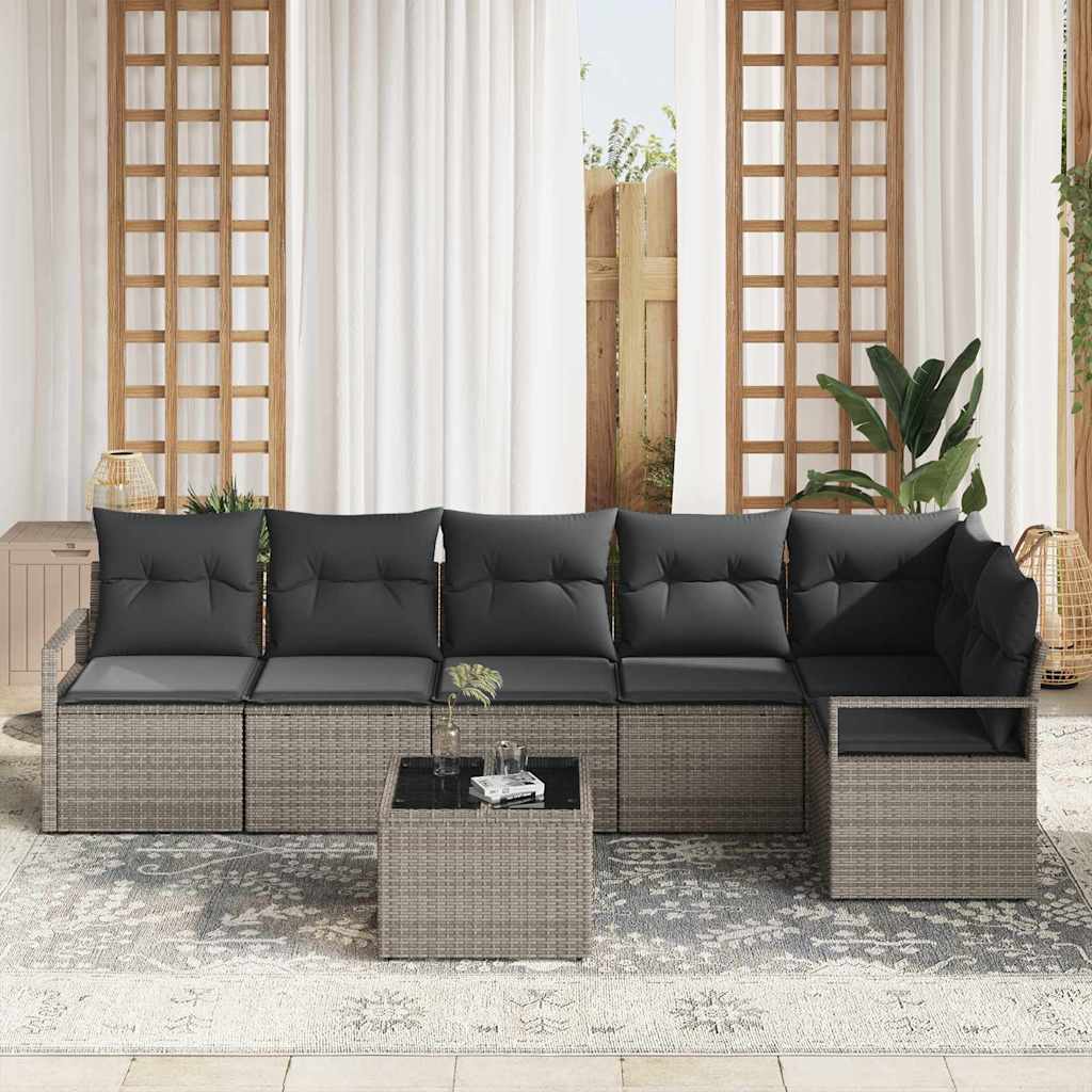Gartensofa-set mit Kissen 7 pcs Hellgrau Poly-Rattan