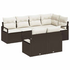 Gartensofa-set mit Kissen 7 pcs Braun und Weiß Poly-Rattan