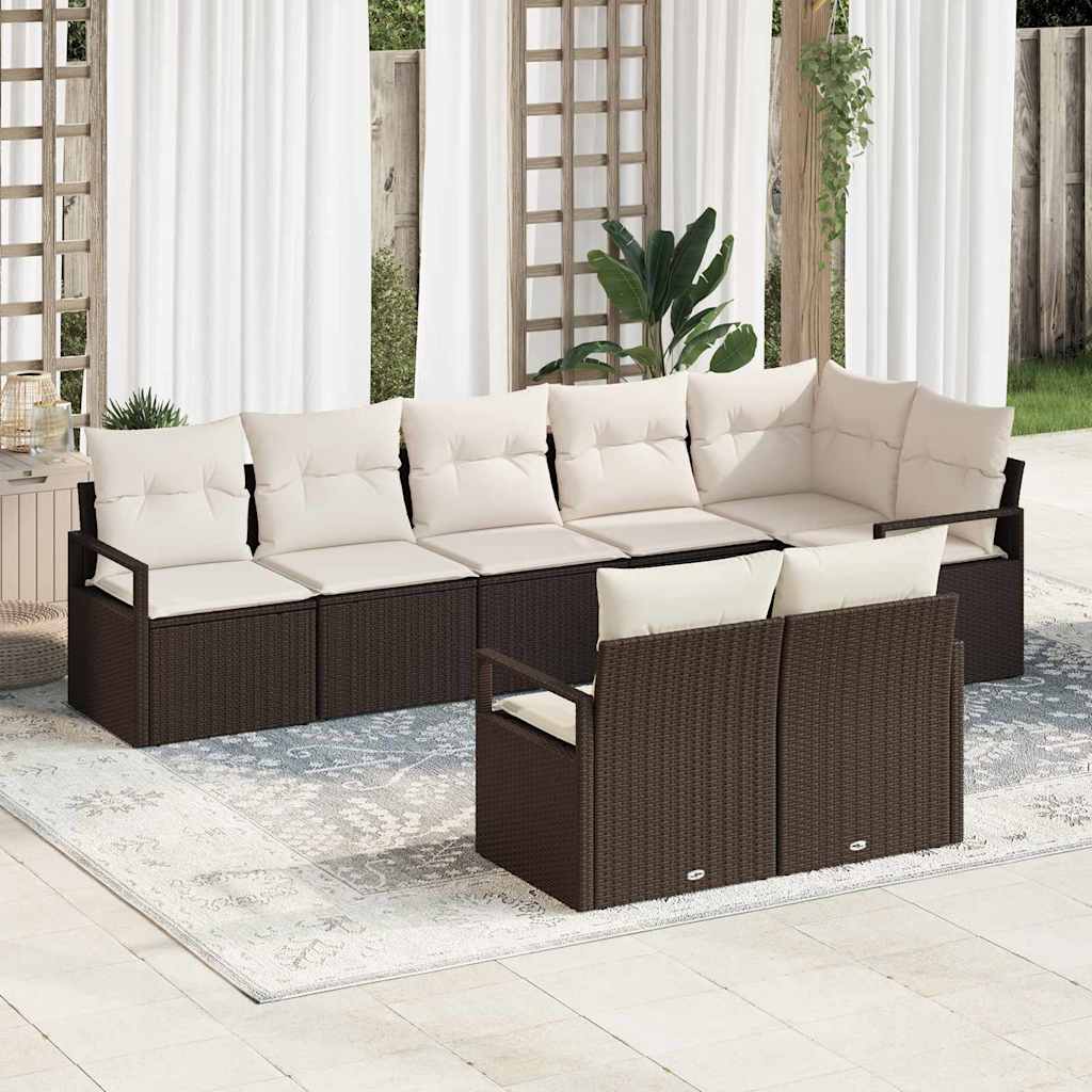 Gartensofa-set mit Kissen 8 pcs Braun und Weiß Poly-Rattan