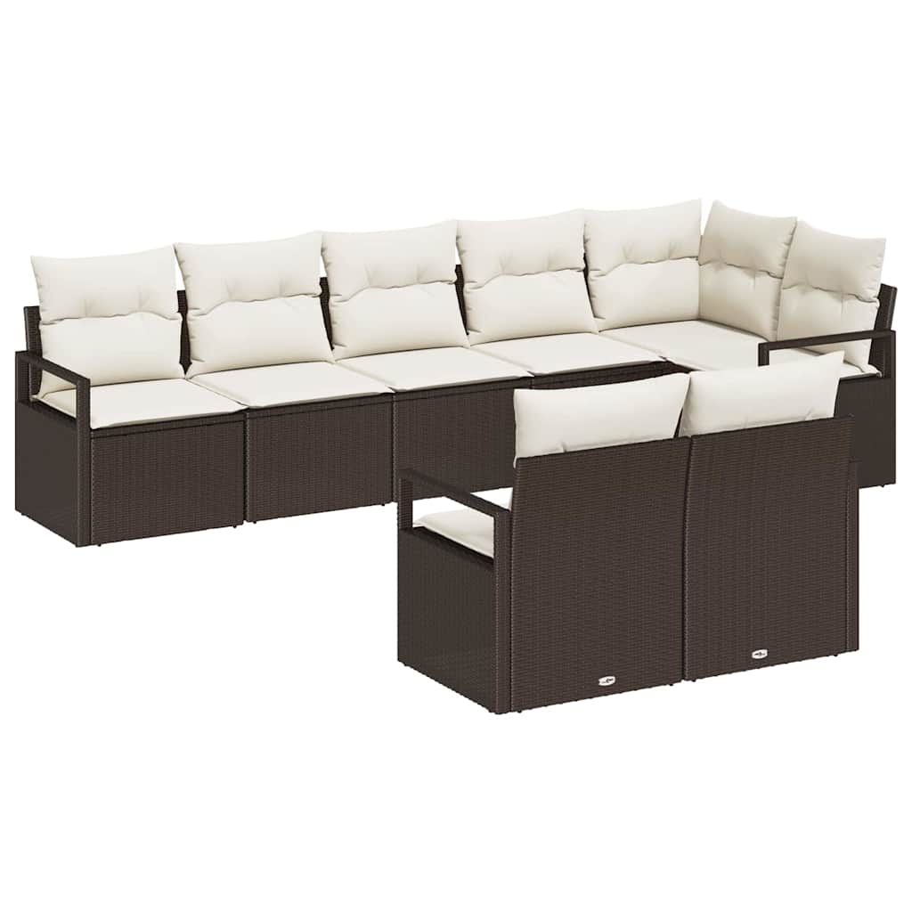 Gartensofa-set mit Kissen 8 pcs Braun und Weiß Poly-Rattan