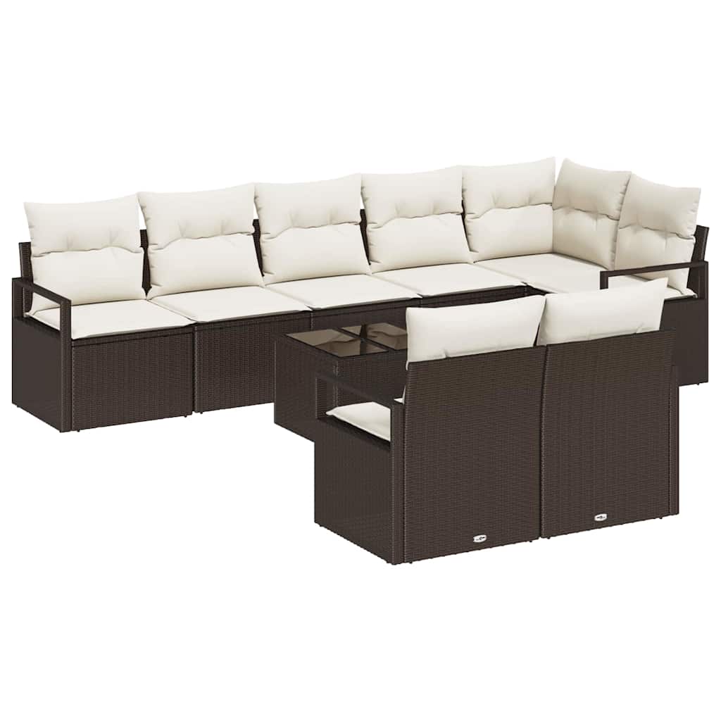 Gartensofa-set mit Kissen 9 pcs Braun und Creme Poly-Rattan