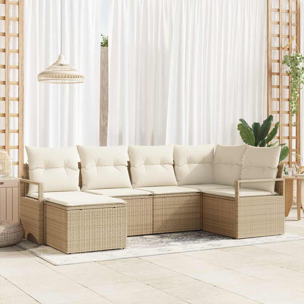 Sofa Set mit Kissen 6 pcs Beige und Creme Poly-Rattan