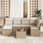 Sofa Set mit Kissen 7 pcs Beige und Creme Poly-Rattan