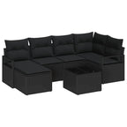 Sofa Set mit Kissen mit Speicher 7 pcs Schwarz Poly-Rattan
