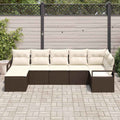 Sofa Set mit Kissen 7 pcs Braun und Creme Poly-Rattan