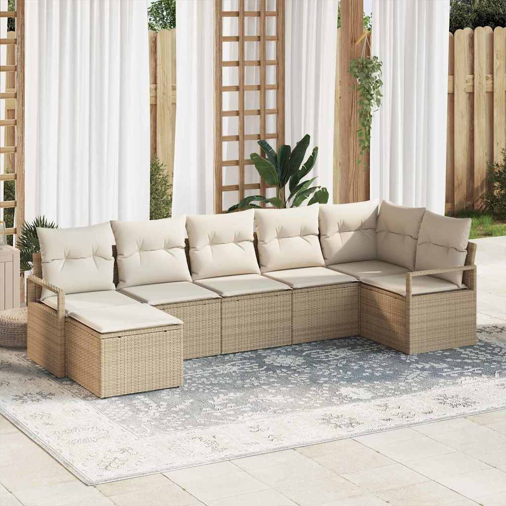 Sofa Set mit Kissen 7 pcs Beige und Creme Poly-Rattan