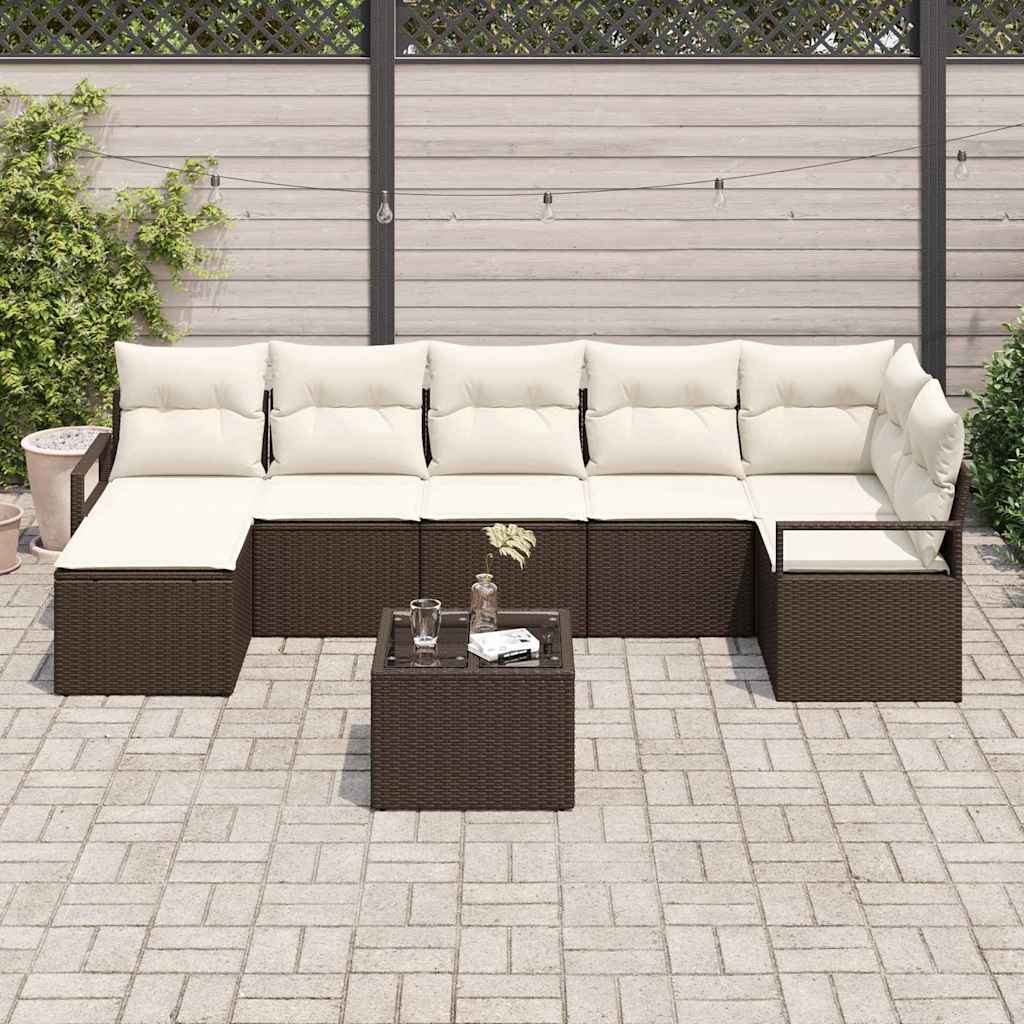 Sofa Set mit Kissen 8 pcs Braun und Creme Poly-Rattan