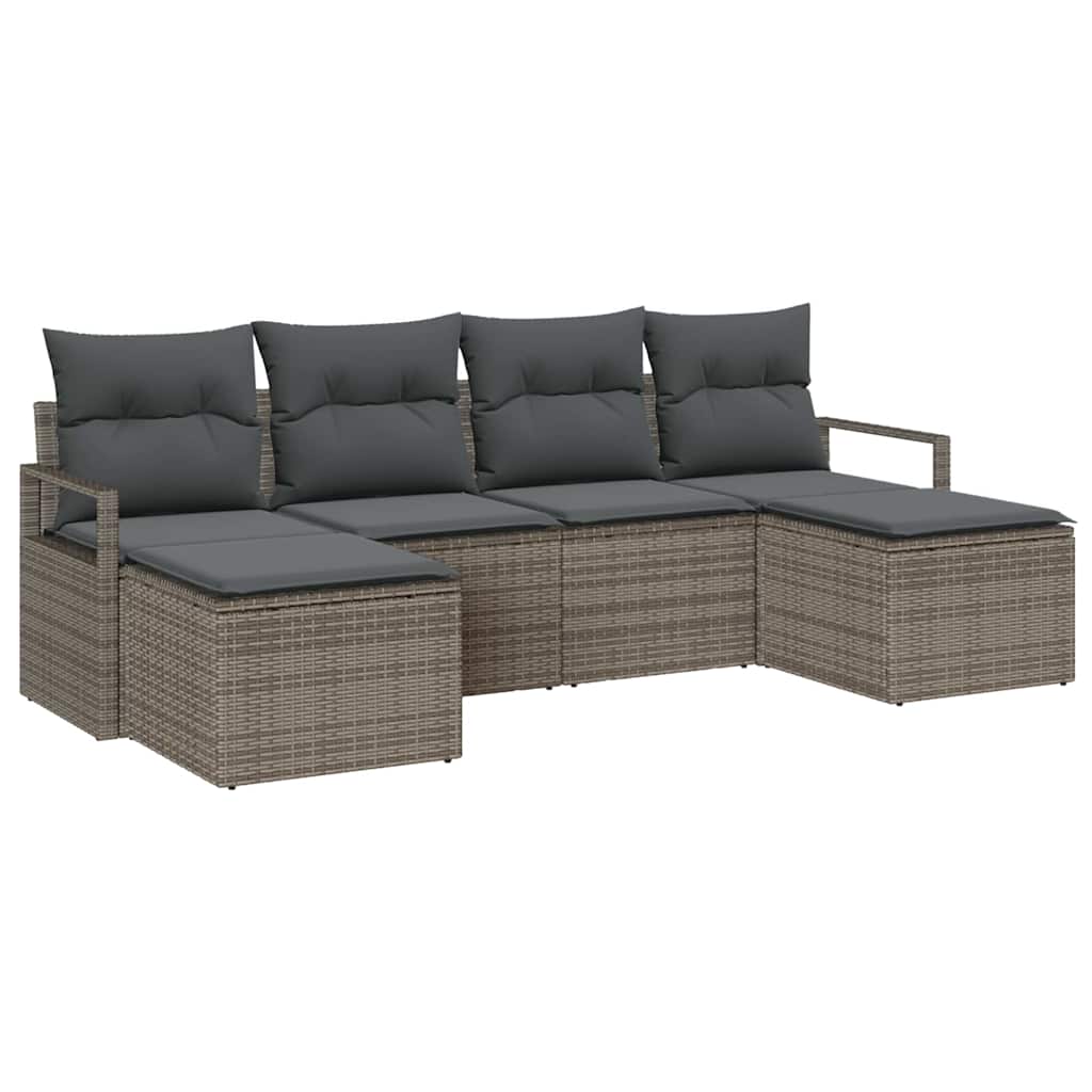 Sofa Set mit Kissen mit Speicher 6 pcs Grau Poly-Rattan