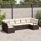 Gartensofa-set mit Kissen 7 pcs Braun und Weiß Poly-Rattan