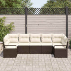Gartensofa-set mit Kissen 7 pcs Braun und Weiß Poly-Rattan