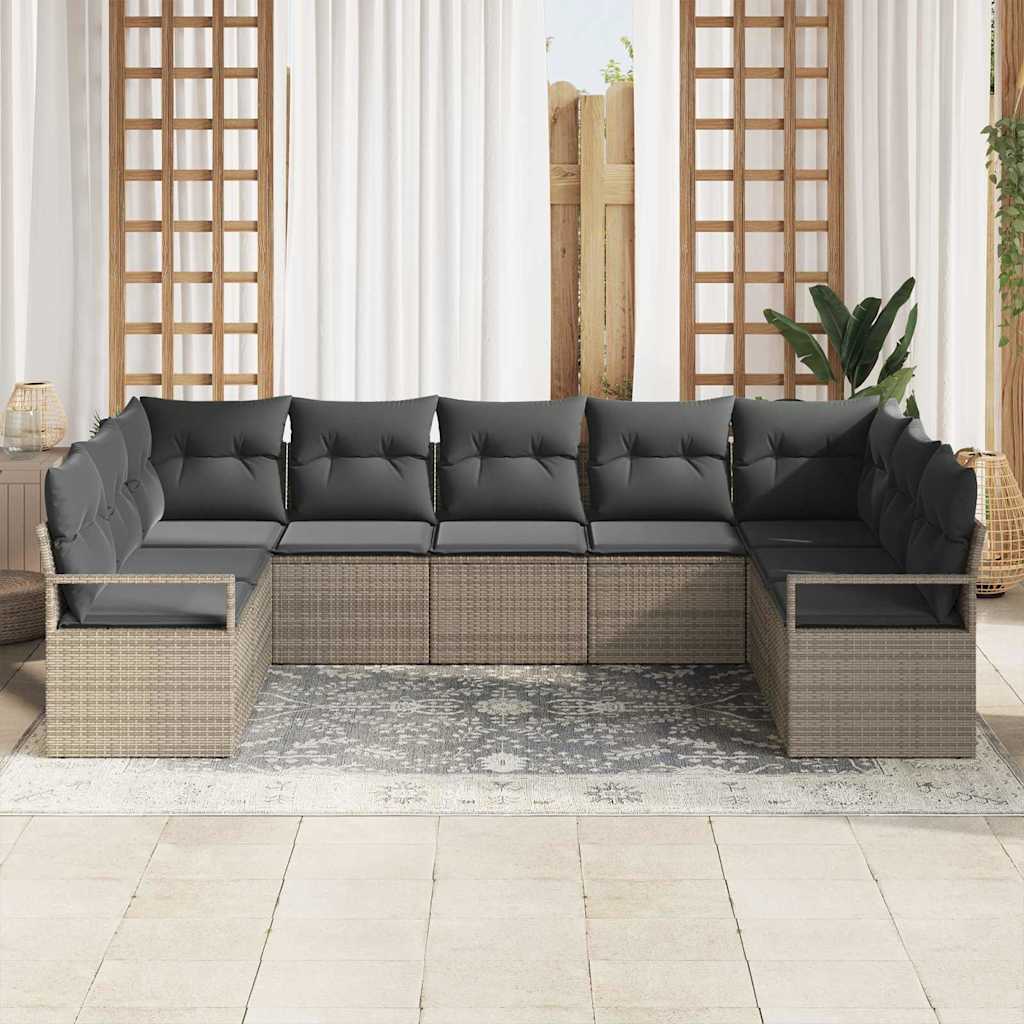 Gartensofa-set mit Kissen mit Speicher 7 pcs Grau Poly-Rattan