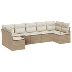 Gartensofa-set mit Kissen 7 pcs Beige und Weiß Poly-Rattan