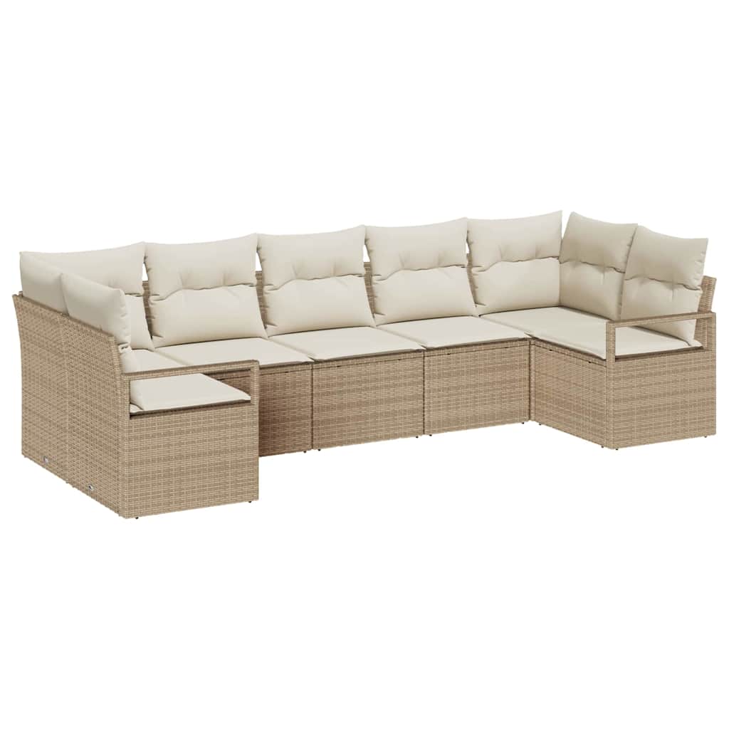 Gartensofa-set mit Kissen 7 pcs Beige und Weiß Poly-Rattan