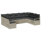 Gartensofa-set mit Kissen 9 pcs Hellgrau Poly-Rattan