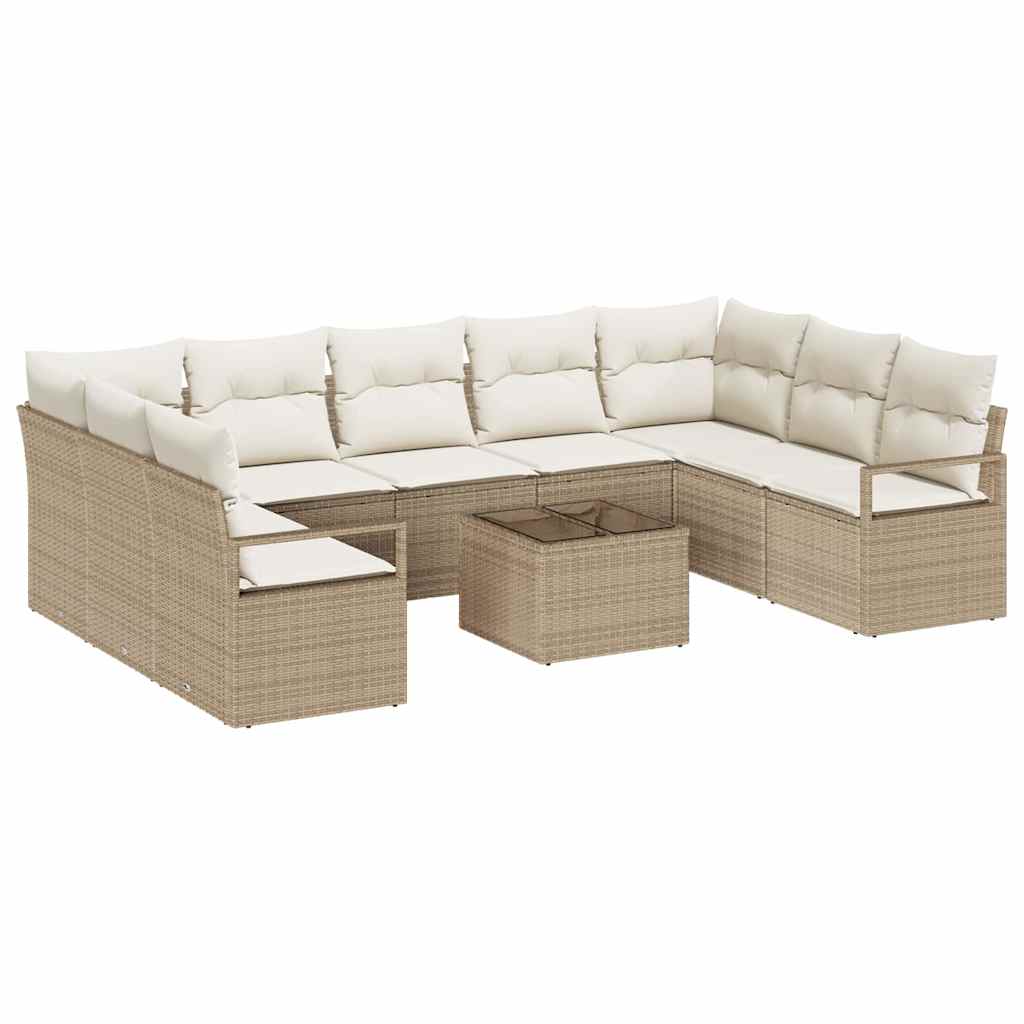 Gartensofa-set mit Kissen 10 pcs Beige und Creme Poly-Rattan