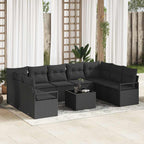 Gartensofa-set mit Kissen 10 pcs Schwarz Poly-Rattan