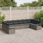 Gartensofa-set mit Kissen mit Speicher 10 pcs Grau Poly-Rattan
