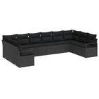 Gartensofa-set mit Kissen 10 pcs Schwarz Poly-Rattan