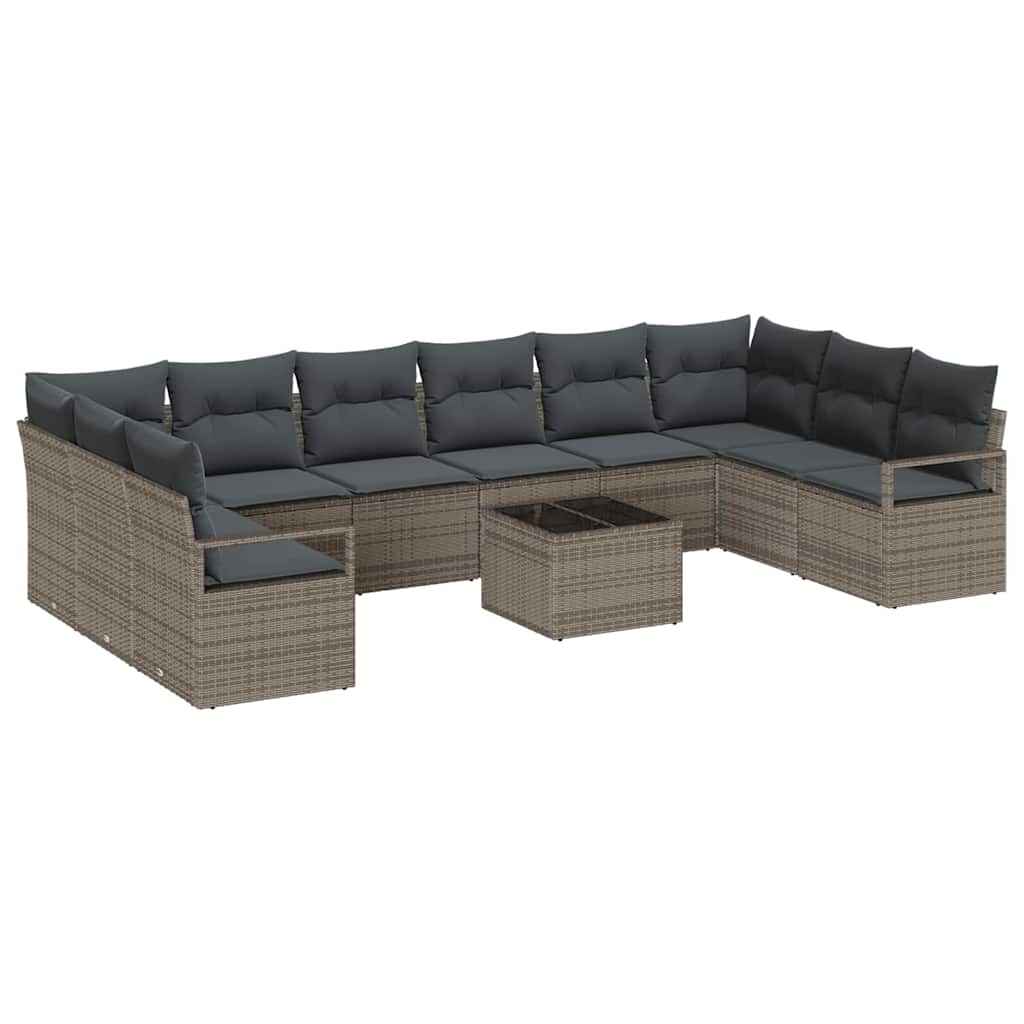 Gartensofa-set mit Kissen 11 pcs Hellgrau Poly-Rattan