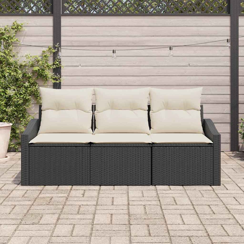 Gartensofa-set mit Kissen 3 pcs Schwarz und Weiß Poly-Rattan