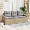 Gartensofa-set mit Kissen 3 pcs Beige und Hellgrau Poly-Rattan