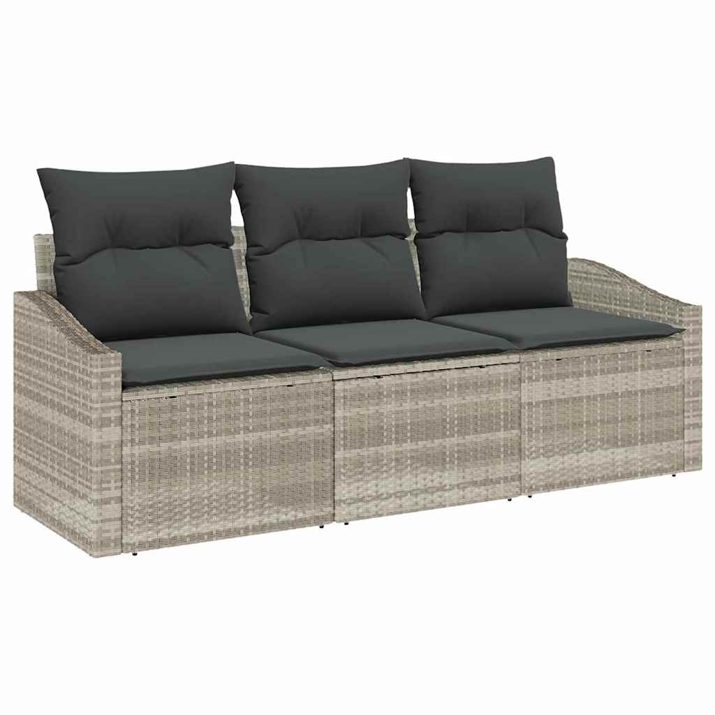Gartensofa-set mit Kissen 3 pcs Hellgrau Poly-Rattan