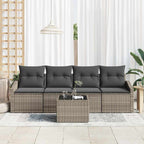 Sofa Set mit Kissen mit Speicher 5 pcs Grau Poly-Rattan