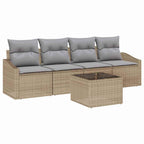 Sofa Set mit Kissen 5 pcs Beige und Grau Poly-Rattan