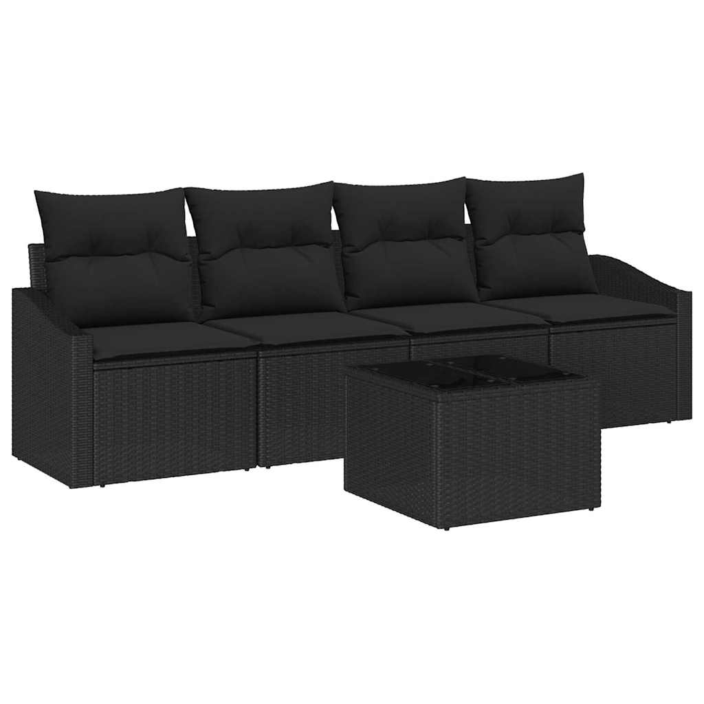 Sofa Set mit Kissen mit Speicher 5 pcs Schwarz Poly-Rattan